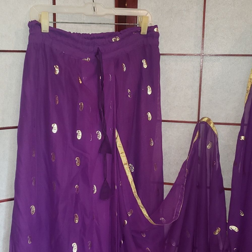 Beautiful Saree Purple & Gold Paisley Pattern  - Picture 2 of 8